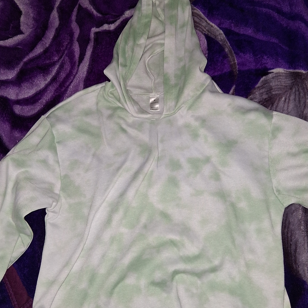 Green Tie-Dye Woman Crop Top Hoodie